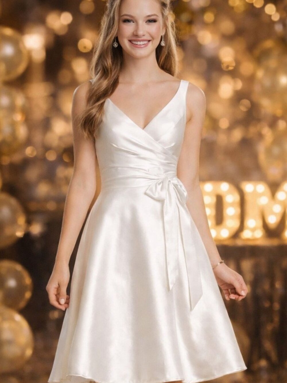 Alfred Sung Snow White Satin Cocktail Dress Size 4  A-Line-NWT